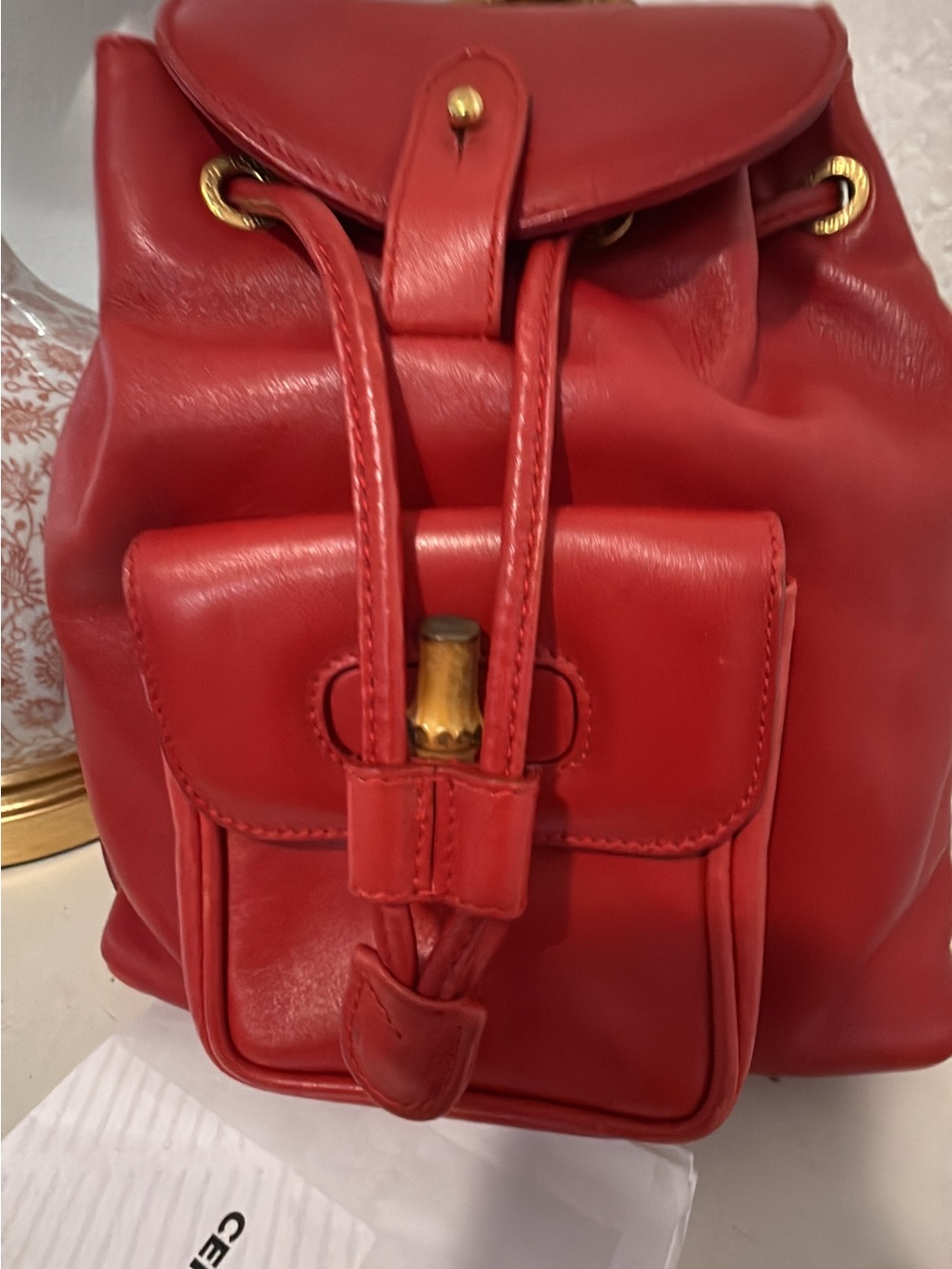 Vintage GUCCI red leather backpack with bamboo handle - Picture 2 of 12